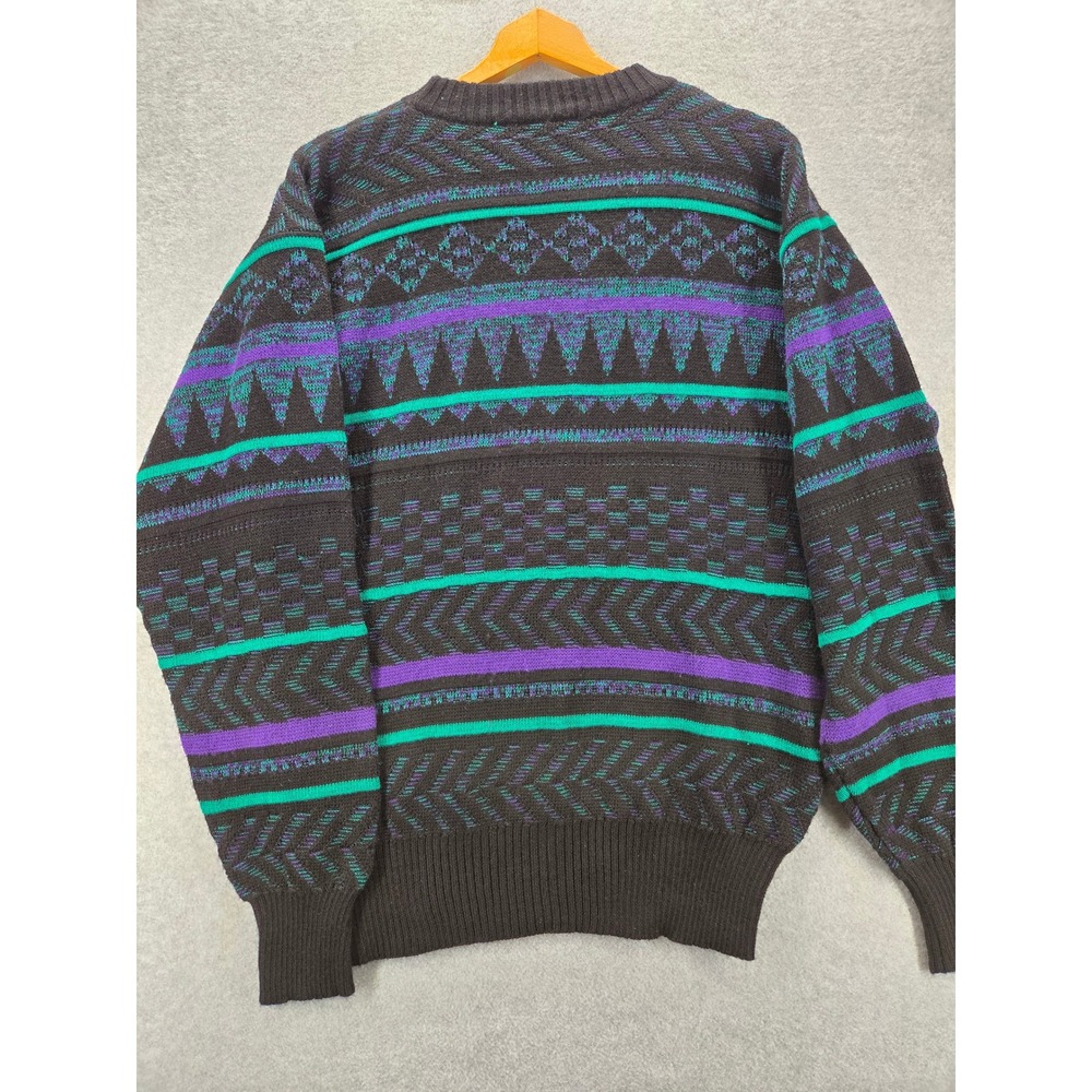 Vintage Meister Mens Large Wool Blend Geometric Knit Sweater Teal Purple Black - Picture 4 of 8